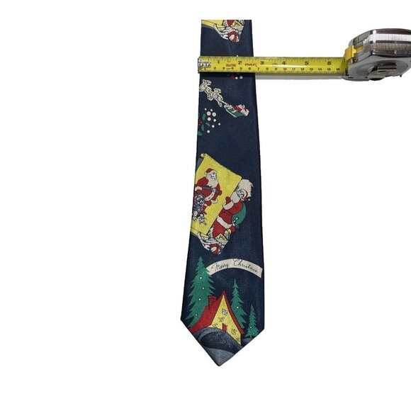 CARLO CHEGA Imported Silk Christmas Tie Blue Multi Men's‎ 3.75" Santa Parties - Picture 9 of 9
